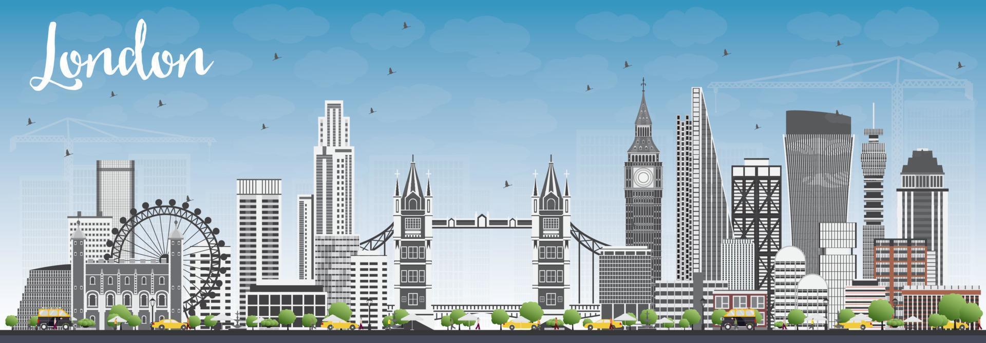 London Skyline with Gray Buildings and Blue Sky. vector