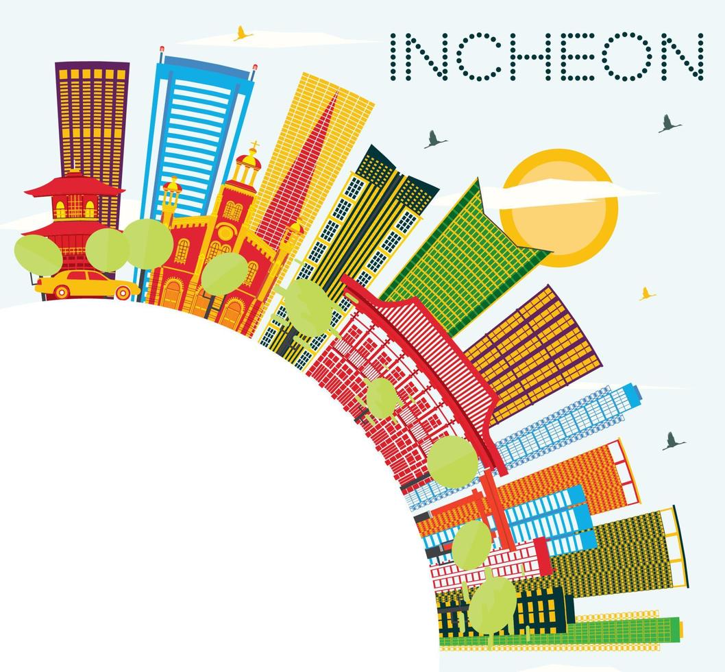 Incheon Skyline with Color Buildings, Blue Sky and Copy Space. vector