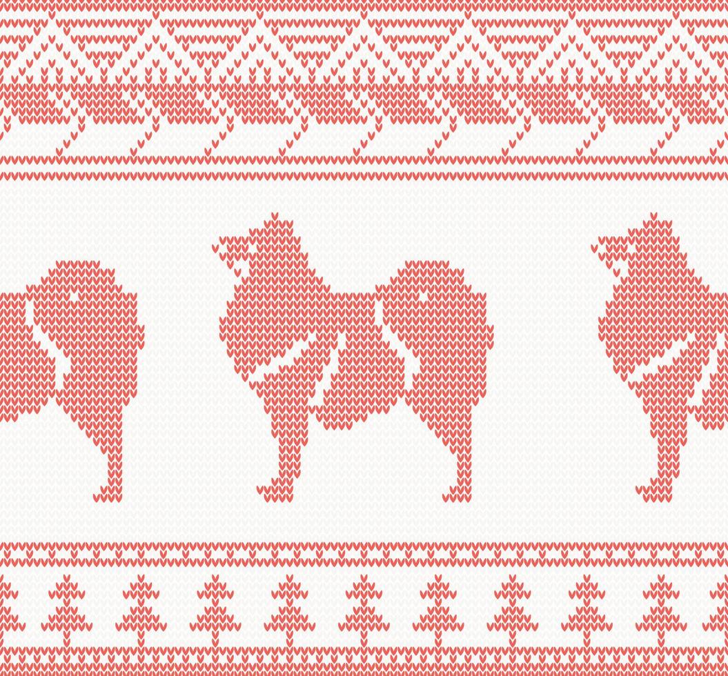 Knitted Dog Seamless Pattern in Red Color. vector