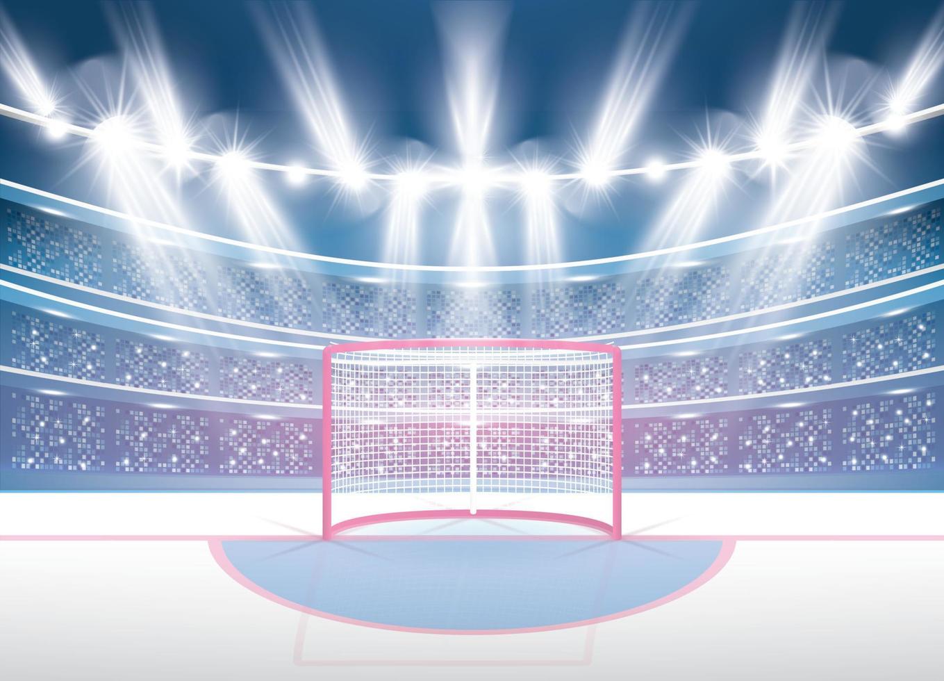 Ice Hockey Stadium with Spotlights and Red Goal. vector