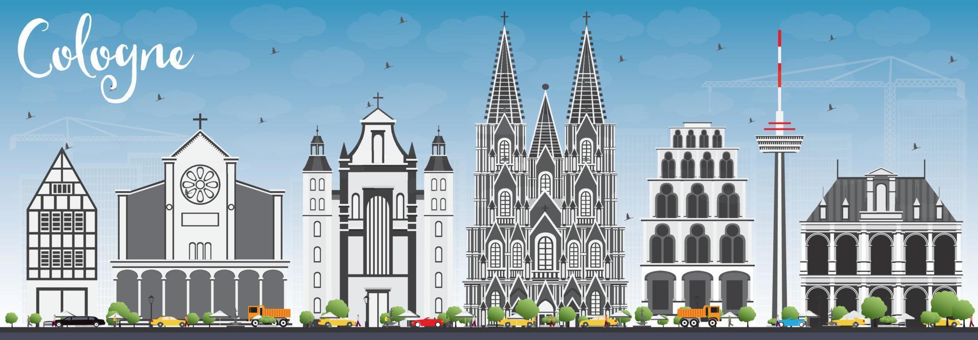 Cologne Skyline with Gray Buildings and Blue Sky. vector