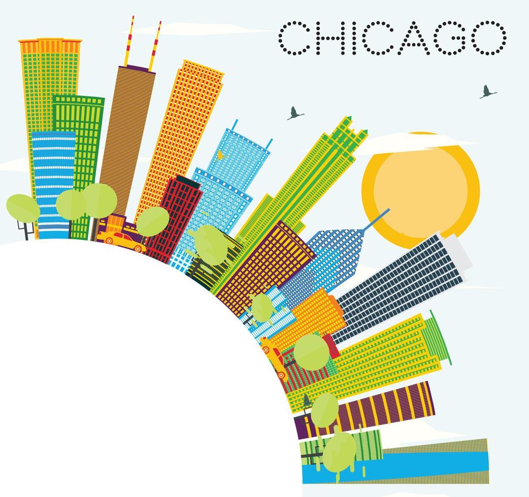 horizonte de chicago con edificios de color y espacio de copia. vector