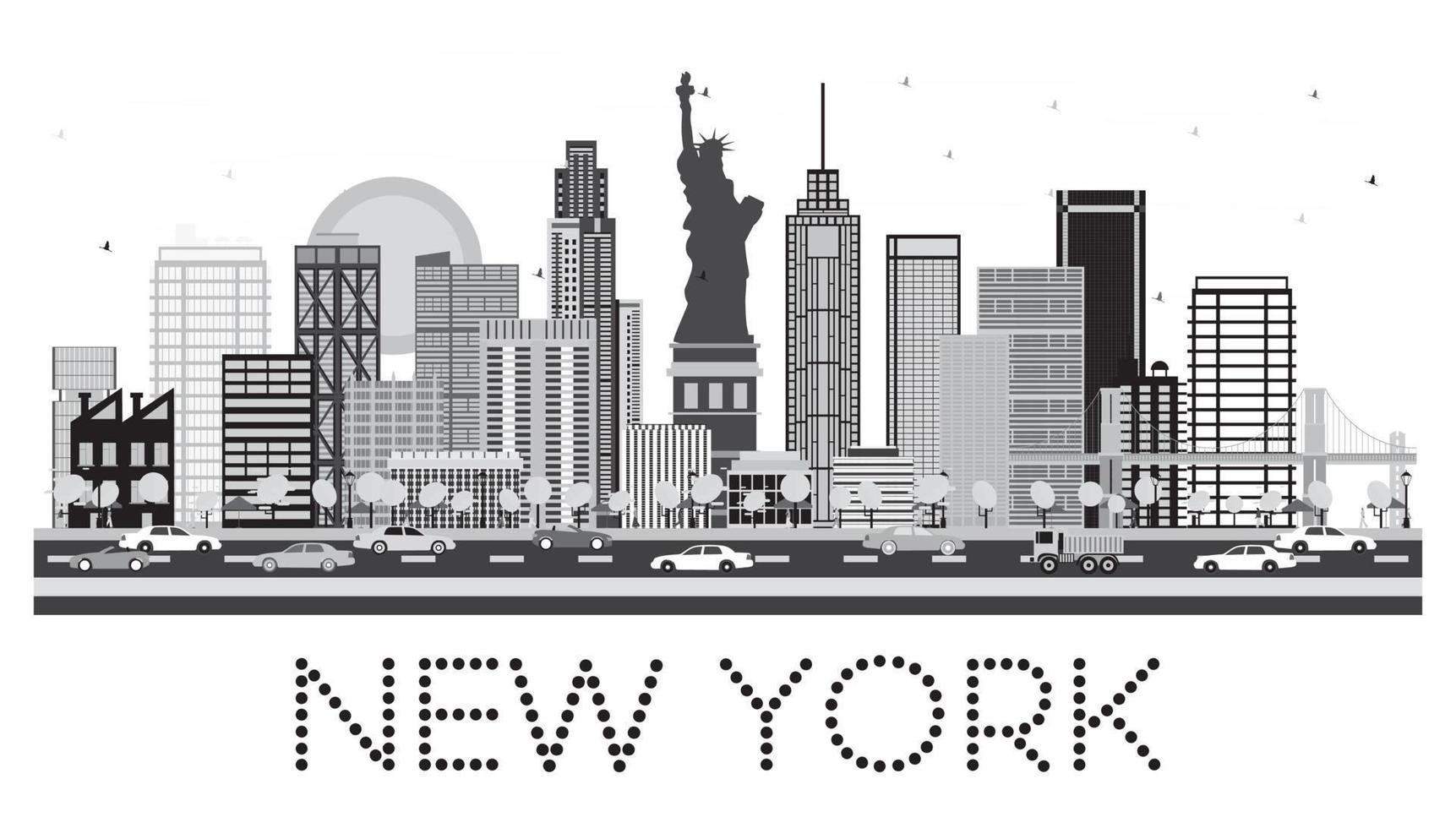 New York Skyline in Black and White Color. vector