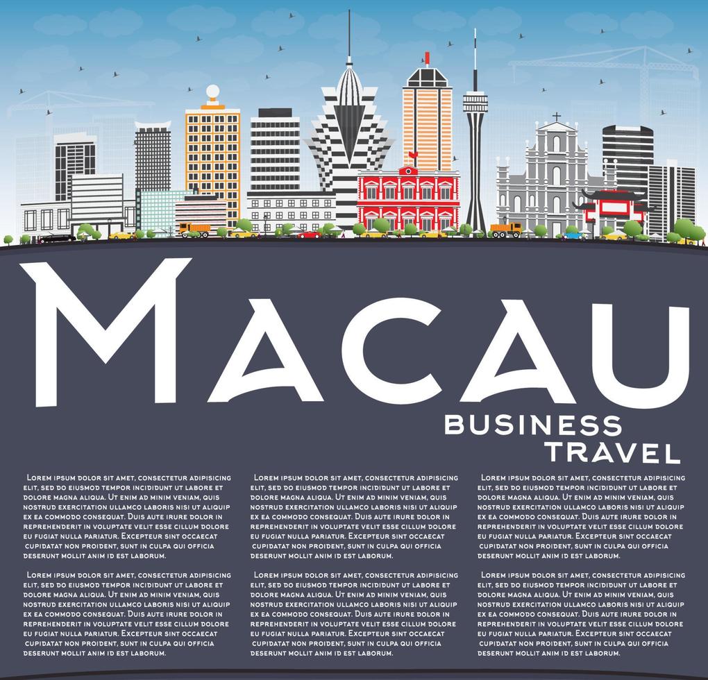 Macau Skyline with Gray Buildings. Blue Sky and Copy Space. vector