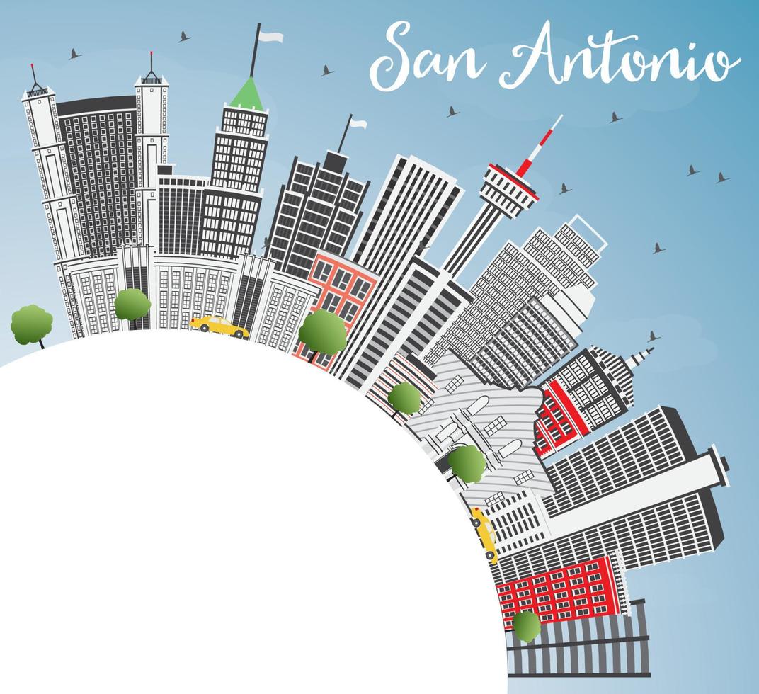 San Antonio Skyline with Gray Buildings, Blue Sky and Copy Space. vector