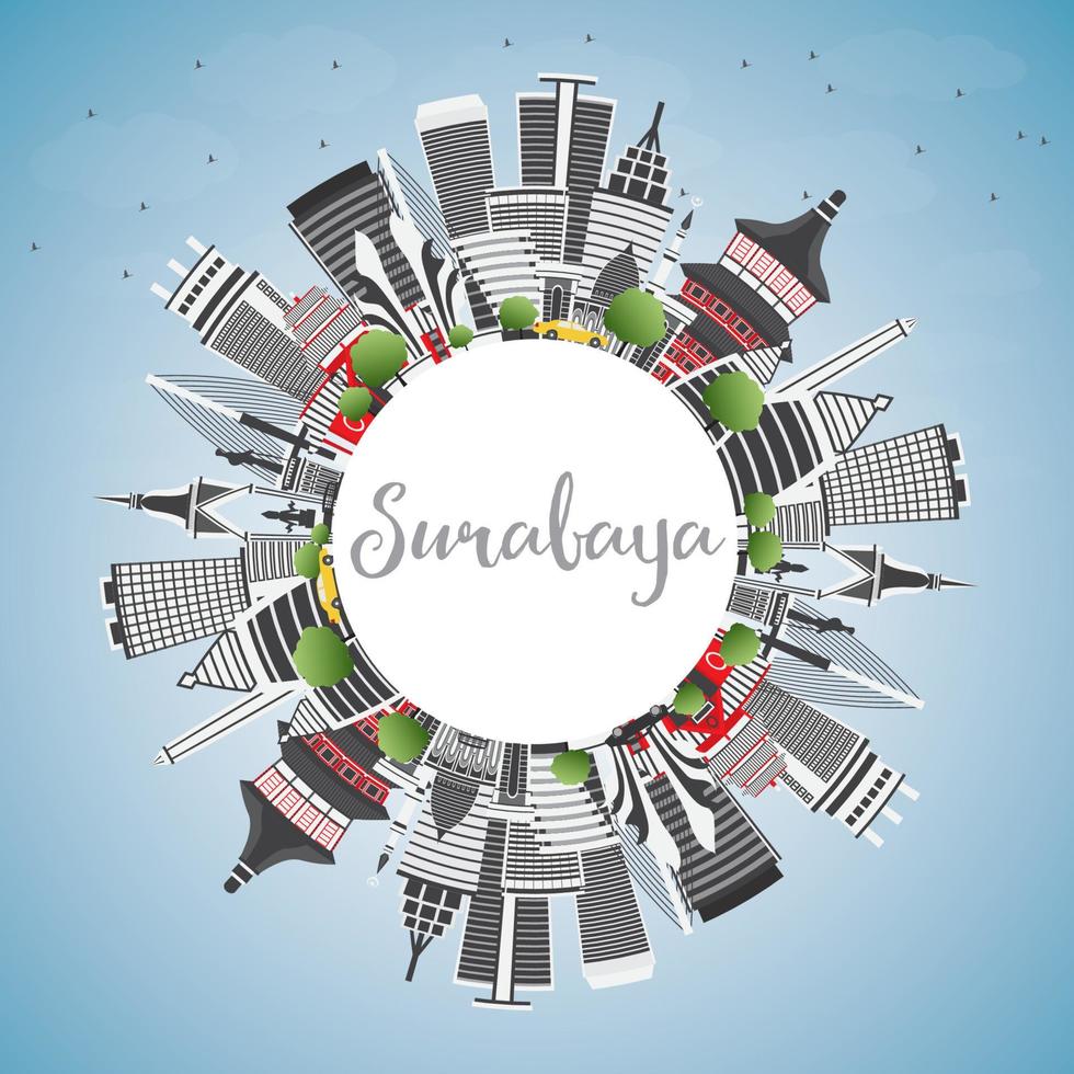 Surabaya Skyline with Gray Buildings, Blue Sky and Copy Space. vector