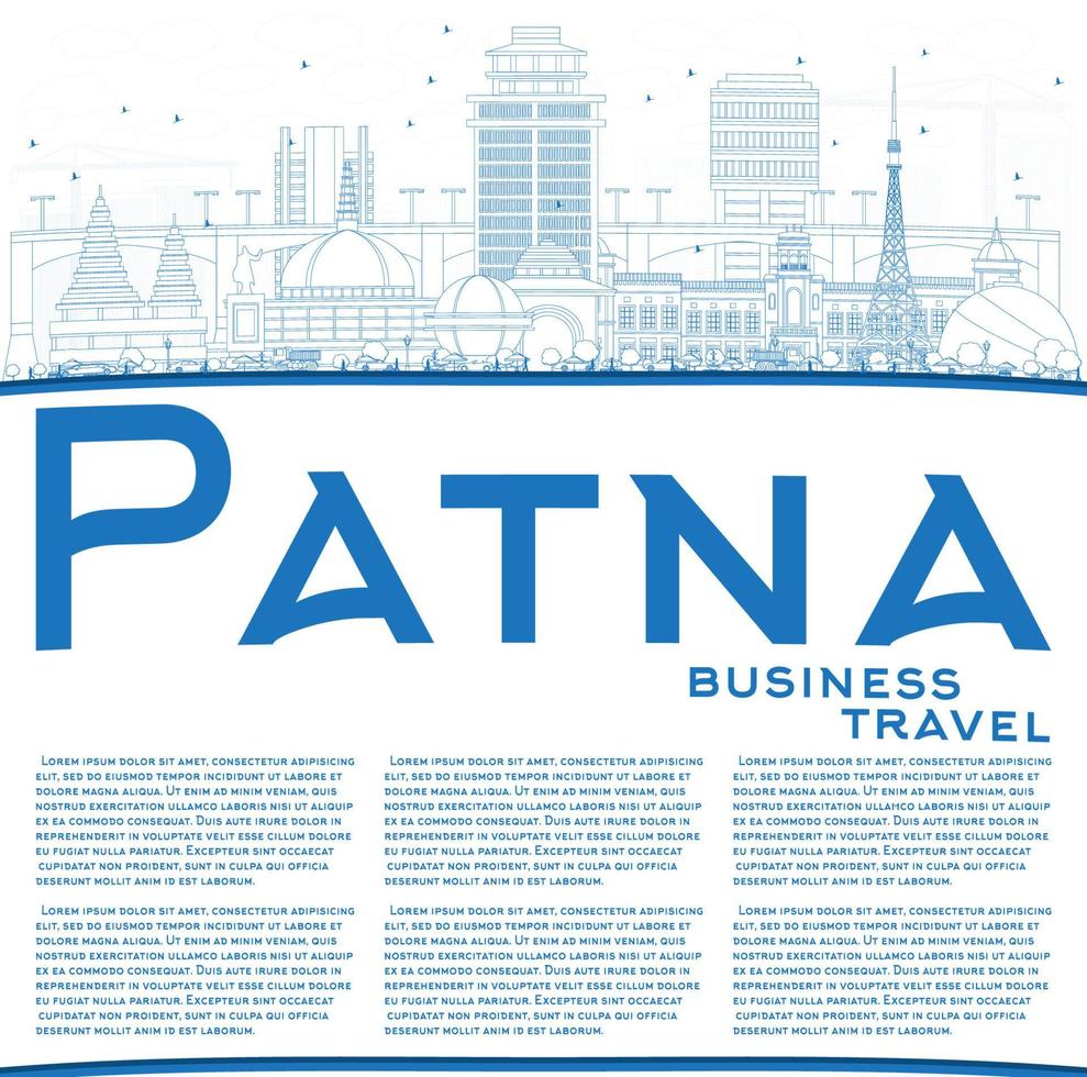 Outline Patna Skyline with Blue Buildings and Copy Space. vector