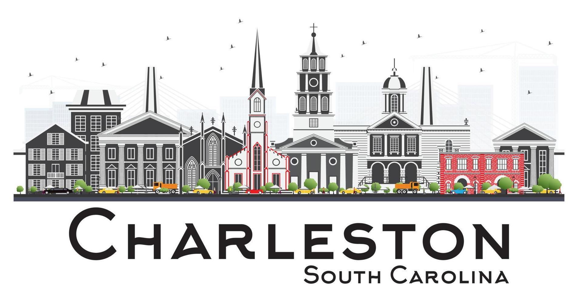 Charleston South Carolina Skyline with Gray Buildings Isolated on White Background. vector