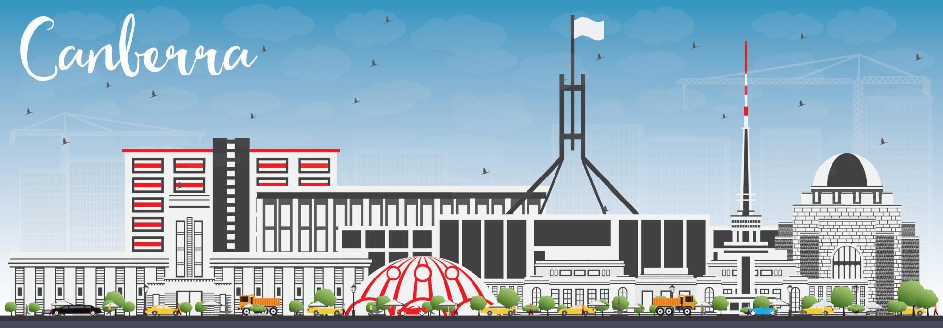 Canberra Skyline with Gray Buildings and Blue Sky. vector