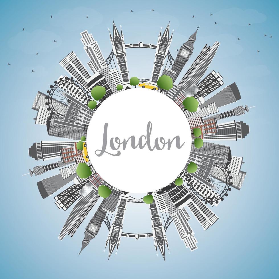 London England Skyline with Gray Buildings, Blue Sky and Copy Space. vector
