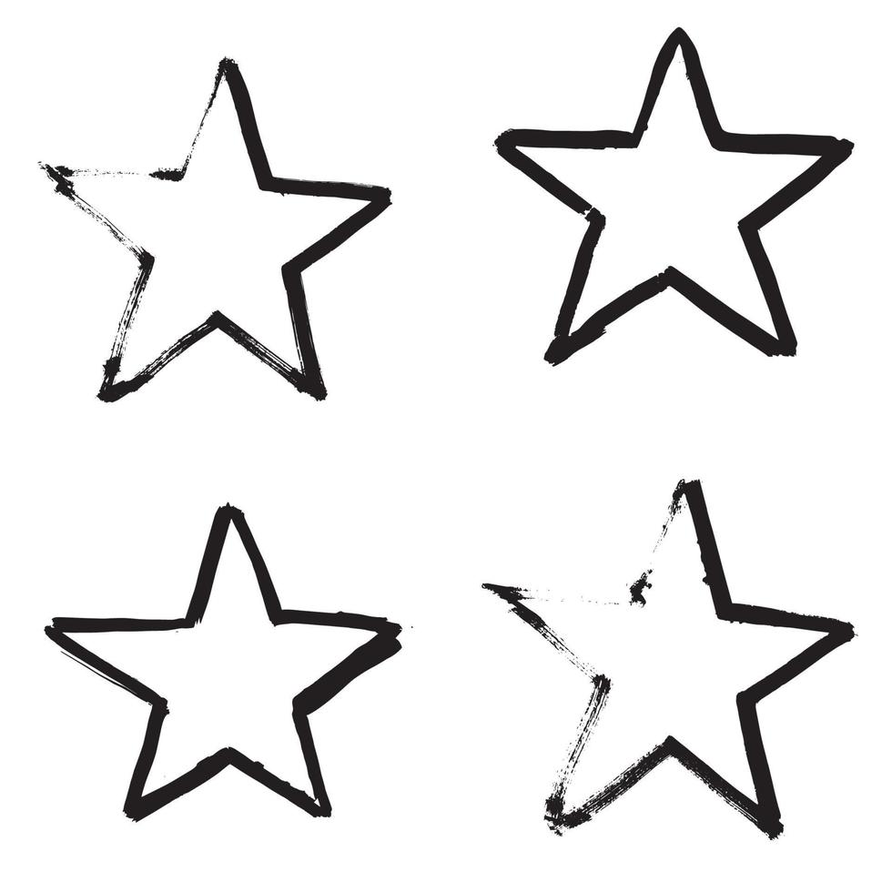 Stars Hand Drawn Set Isolated on White Background. vector