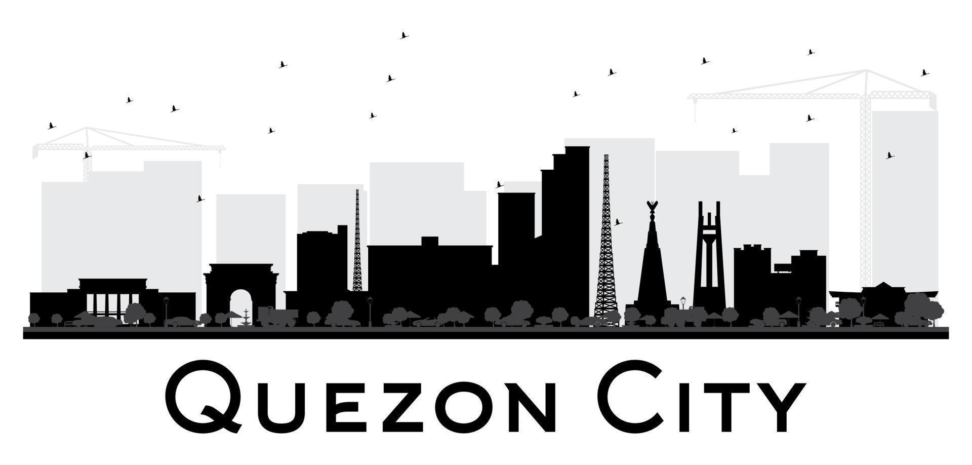 silueta en blanco y negro del horizonte de la ciudad de Quezon. vector