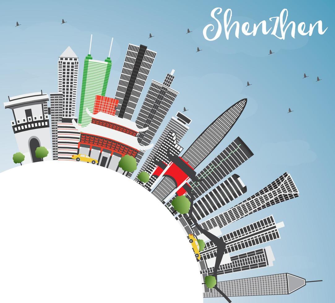 Shenzhen Skyline with Gray Buildings, Blue Sky and Copy Space. vector