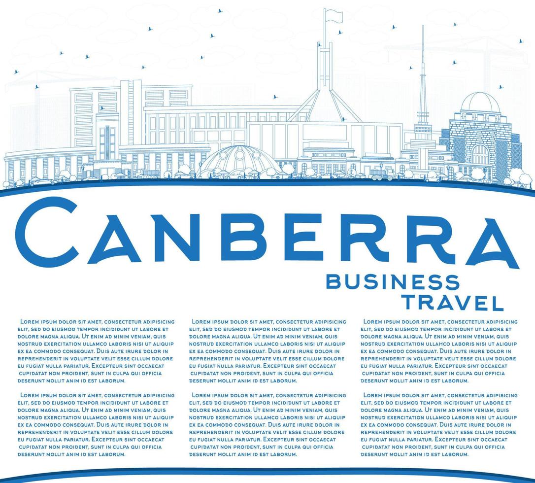 delinee el horizonte de canberra con edificios azules y copie el espacio. vector