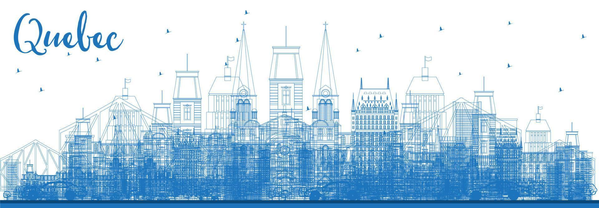 Outline Quebec Skyline with Blue Buildings. vector