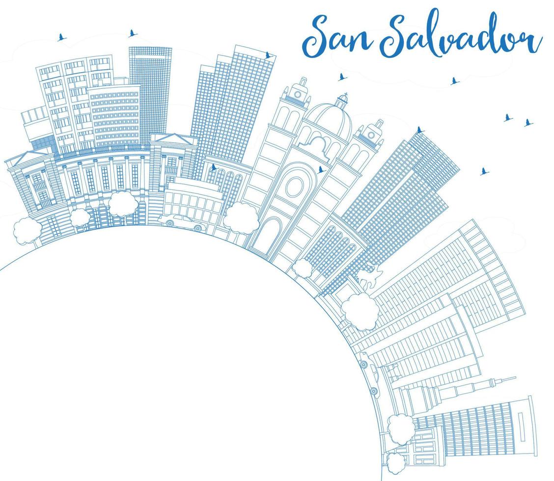 delinee el horizonte de san salvador con edificios azules y copie el espacio. vector