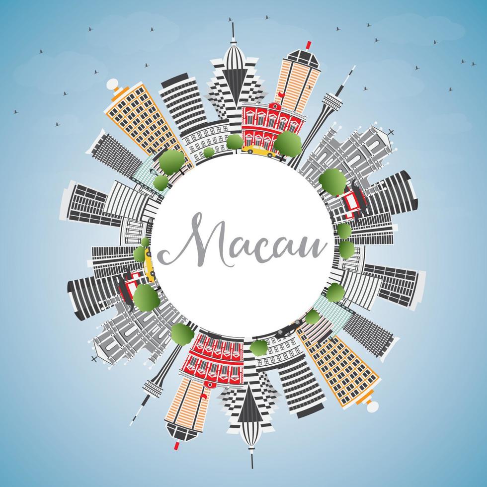 Macau Skyline with Gray Buildings. Blue Sky and Copy Space. vector