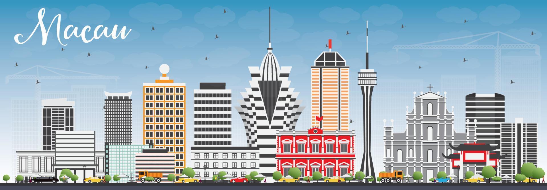 Macau Skyline with Gray Buildings and Blue Sky. vector