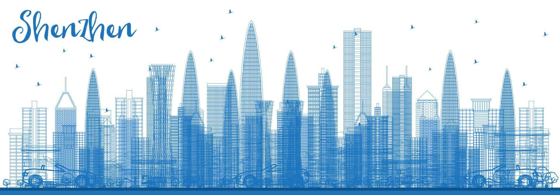 Outline Shenzhen Skyline with Blue Buildings. vector