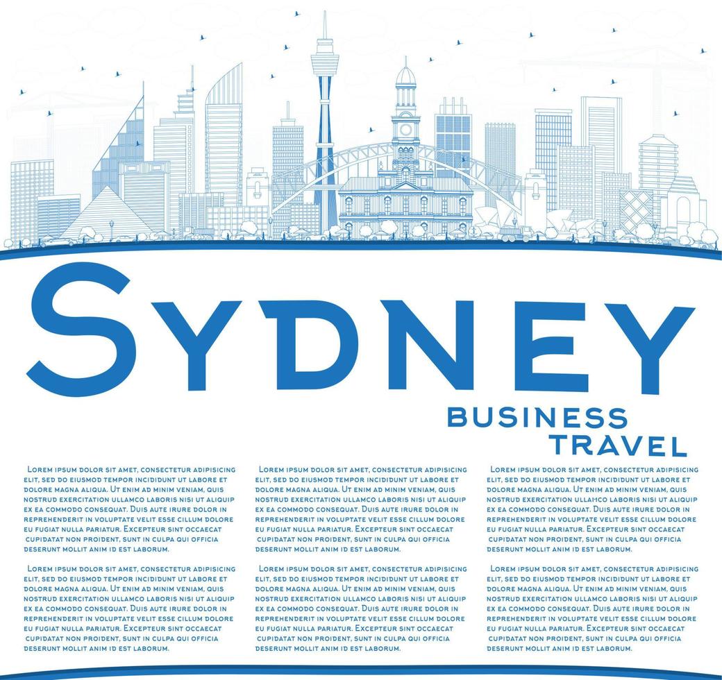 Outline Sydney Australia Skyline with Blue Buildings and Copy Space. vector