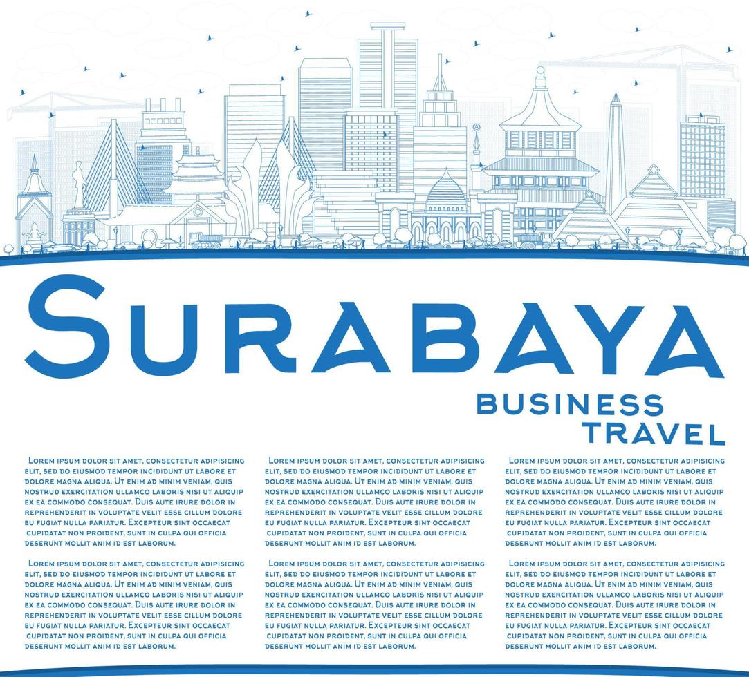 Outline Surabaya Skyline with Blue Buildings and Copy Space. vector