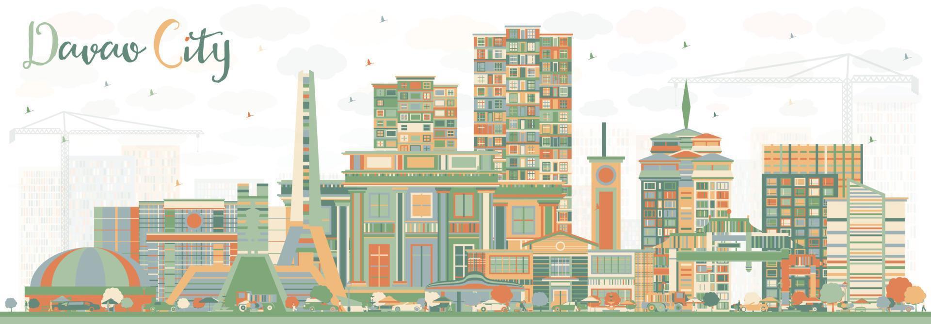 Davao City Philippines Skyline with Color Buildings. vector