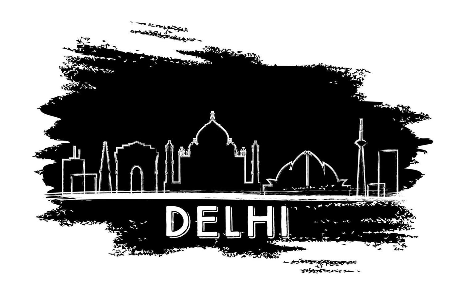 Delhi Skyline Silhouette. Hand Drawn Sketch. vector