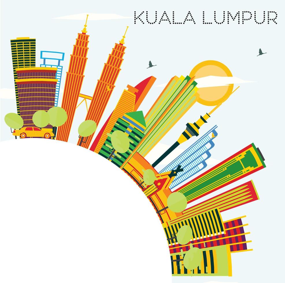 Kuala Lumpur Skyline with Color Buildings, Blue Sky and Copy Space. vector