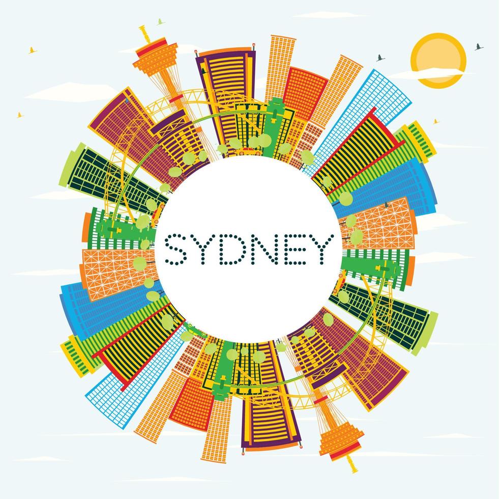 Sydney Skyline with Color Buildings, Blue Sky and Copy Space. vector