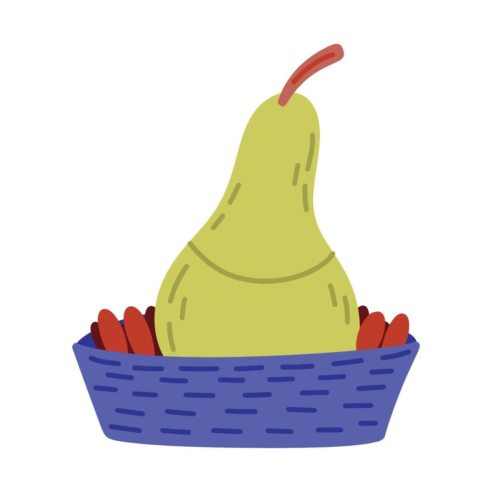 Steamed pear with rock sugar, goji berries - traditional Chinese dessert. Traditional sweet home remedy for cough. Simple hand drawn doodle vector illustration