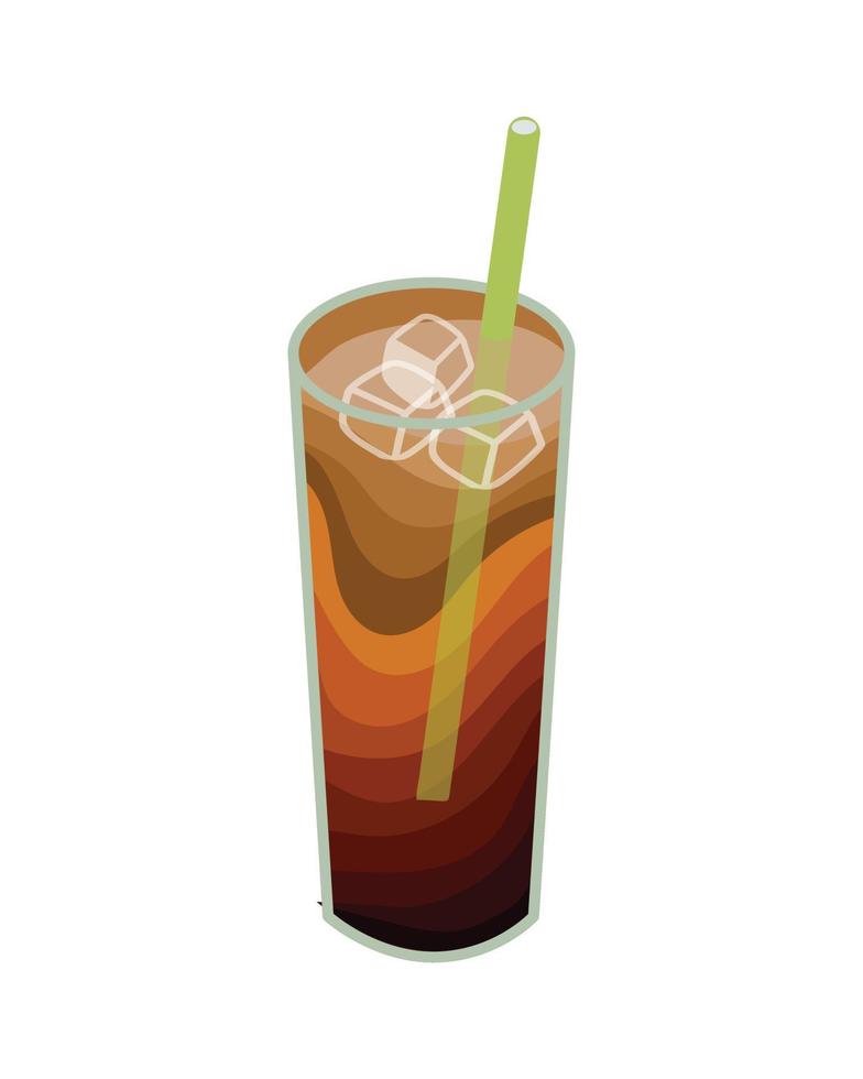 Thai Iced Tea in tall glass with straw. mix of thailand tea sugar and condensed milk, creamer and ice cubes vector