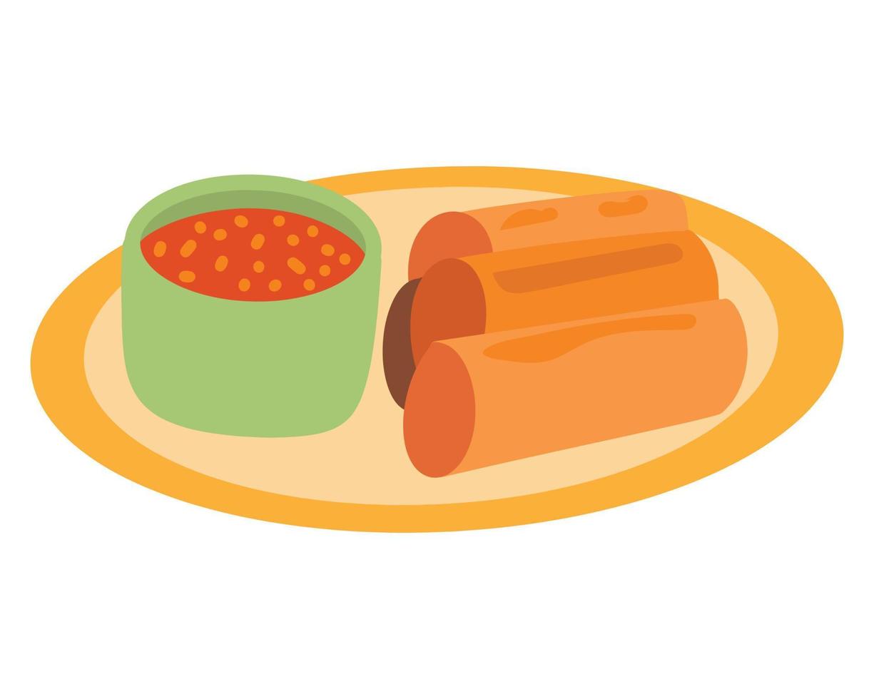 Lumpia -  variation of Chinese spring rolls from Philippines and Indonesia. Simple hand drawn doodle vector illustration. Asian food