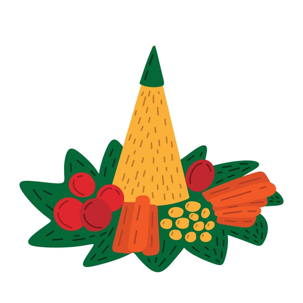 tumpeng - plato de arroz en forma de cono indonesio con guarniciones de verduras. plato tradicional para celebrar en indonesia. vector en ilustración de estilo plano dibujado a mano aislado sobre fondo blanco