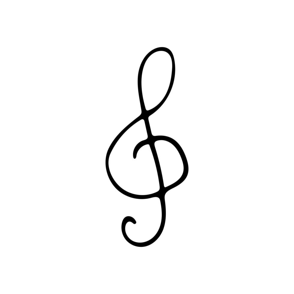 Hand drawn musical symbol, doodle treble clef. Isolated on white background. vector