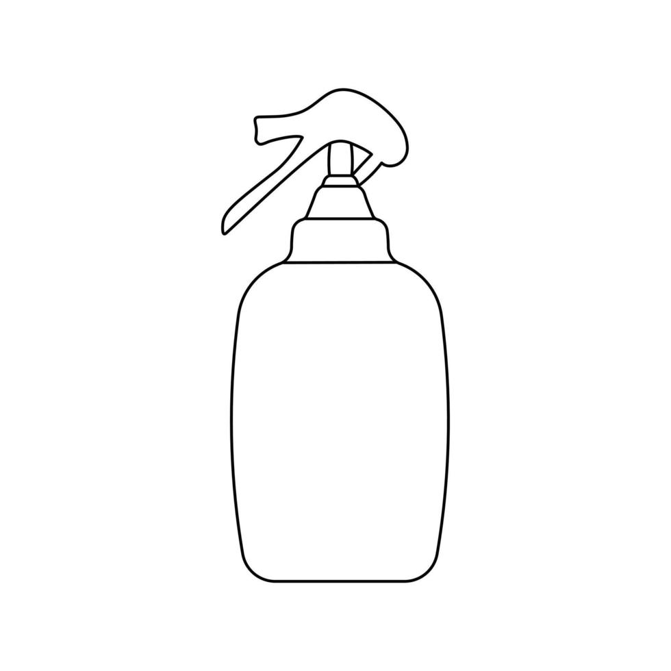 Simple outline cosmetic or household cleaning supplies bottle in minimalistic style, container for cleaning Spray, Fluid icon for design. Isolated on white background vector