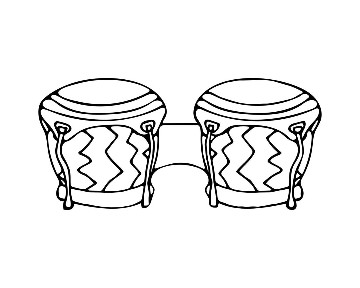Hand drawn musical instrument, doodle bongo drums. Isolated on white background vector