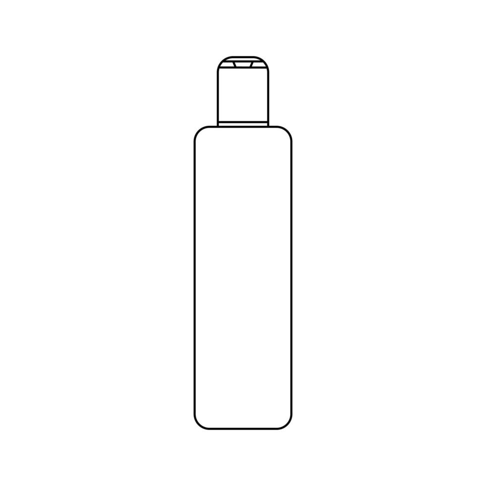 Simple outline cosmetic bottle or household cleaning supplies in minimalistic style, container for cleaning product, Shampoo, Shower Gel icon for design. Isolated on white background vector