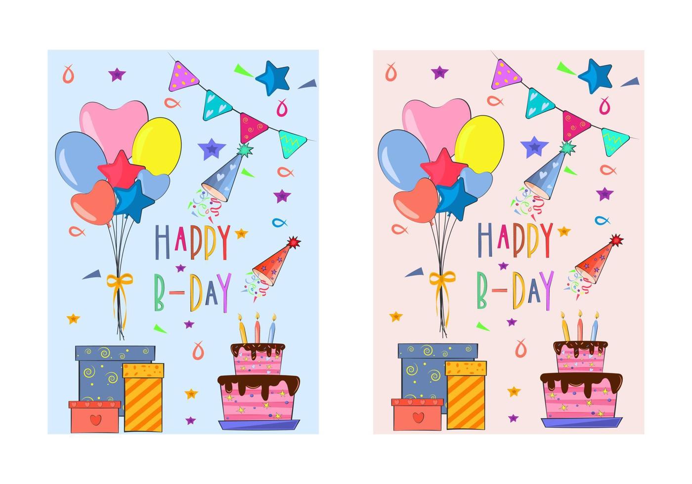 Set of birthday greeting cards design vector