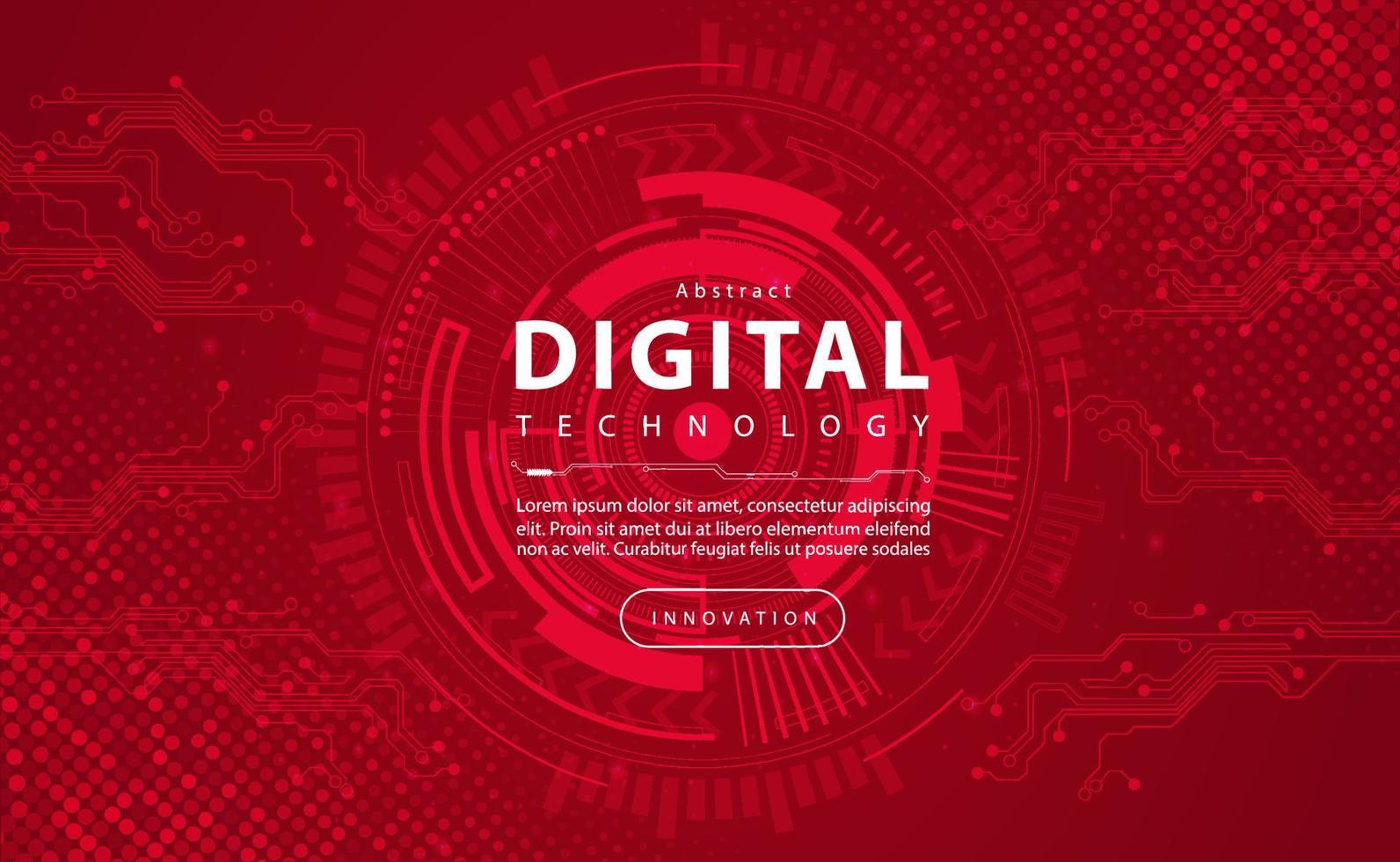 concepto de fondo rojo de banner de tecnología digital, efecto de luz de tecnología de circuito, tecnología cibernética abstracta, datos futuros de innovación, red de Internet, big data ai, conexión de puntos de línea, vector de ilustración