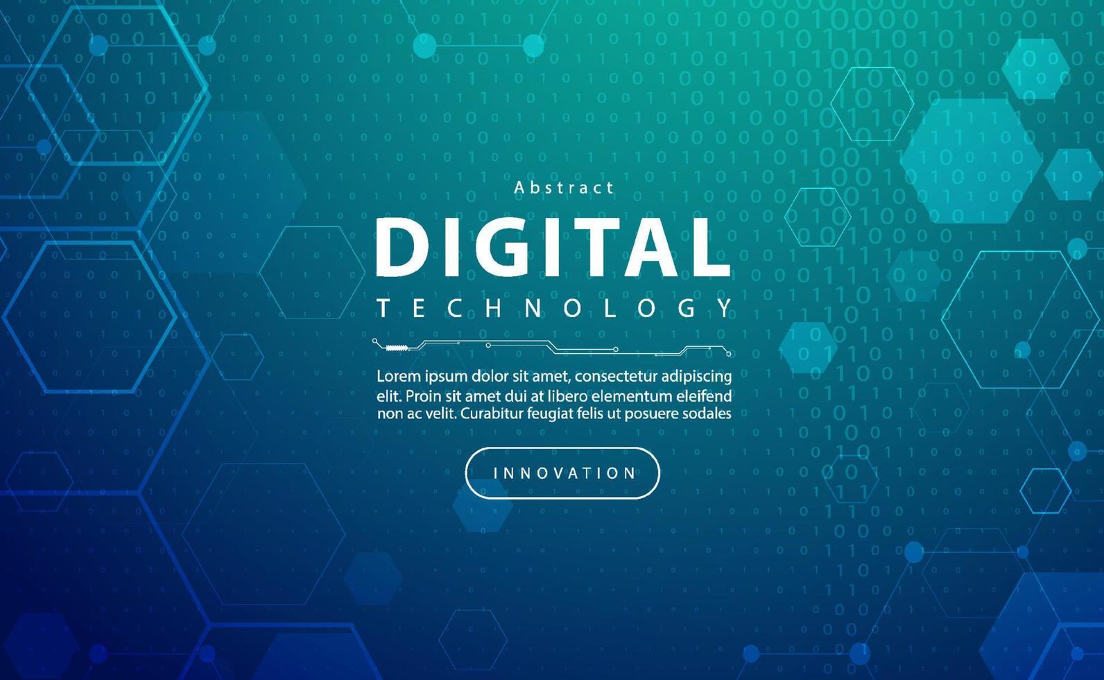 Digital technology banner blue green background concept, cyber technology binary code, abstract tech, innovation future data, internet network, Ai big data, lines dots connection, illustration vector