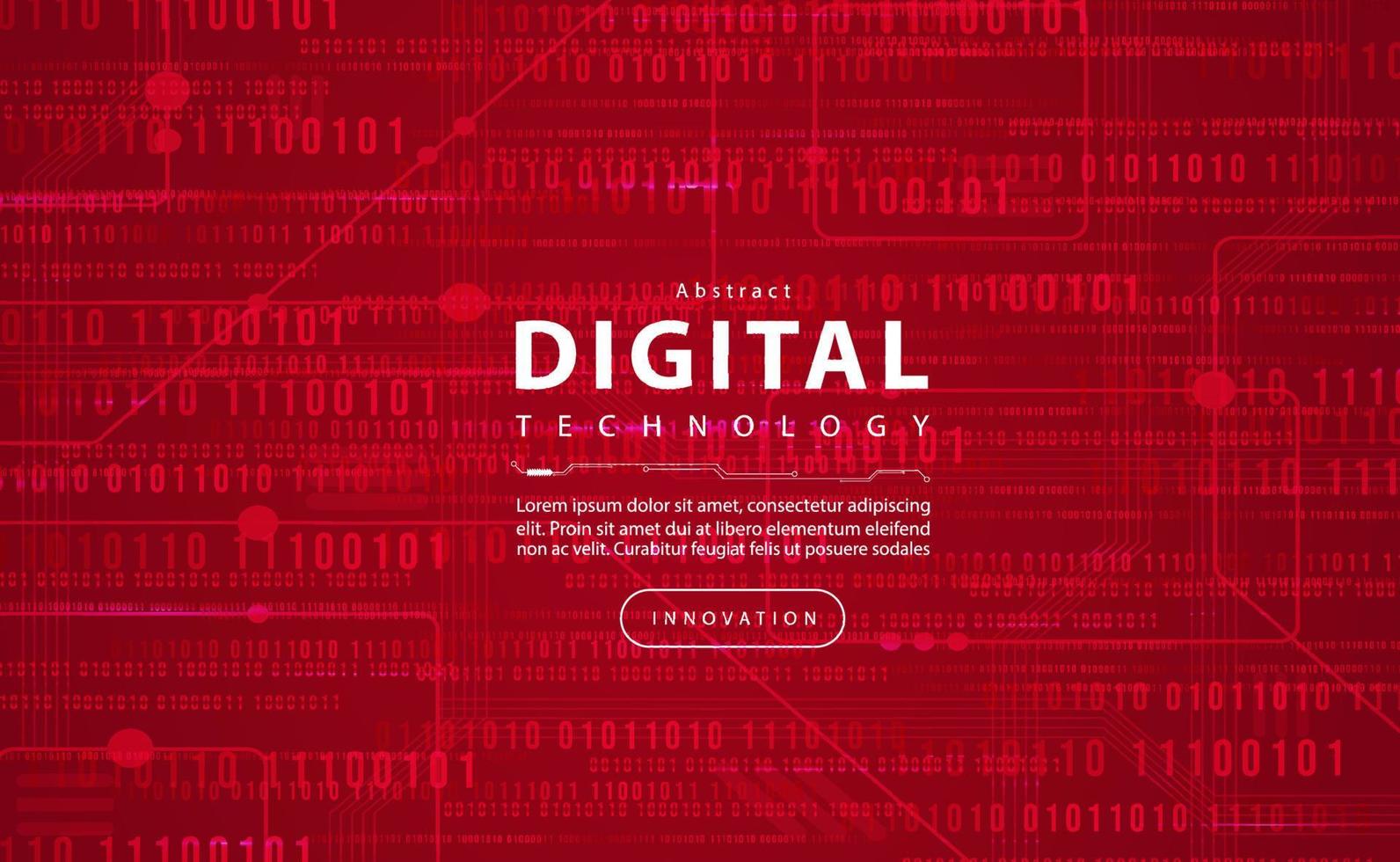Digital technology red background concept, circuit technology light effect, abstract binary cyber tech, innovation future data, internet network connection, Ai big data, line dot illustration vector