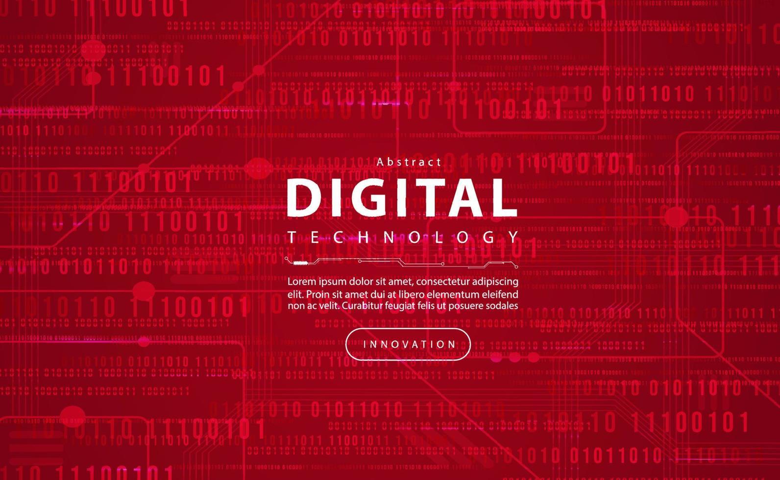 concepto de fondo rojo de tecnología digital, efecto de luz de tecnología de circuito, tecnología cibernética binaria abstracta, datos futuros de innovación, conexión de red de Internet, big data ai, vector de ilustración de punto de línea