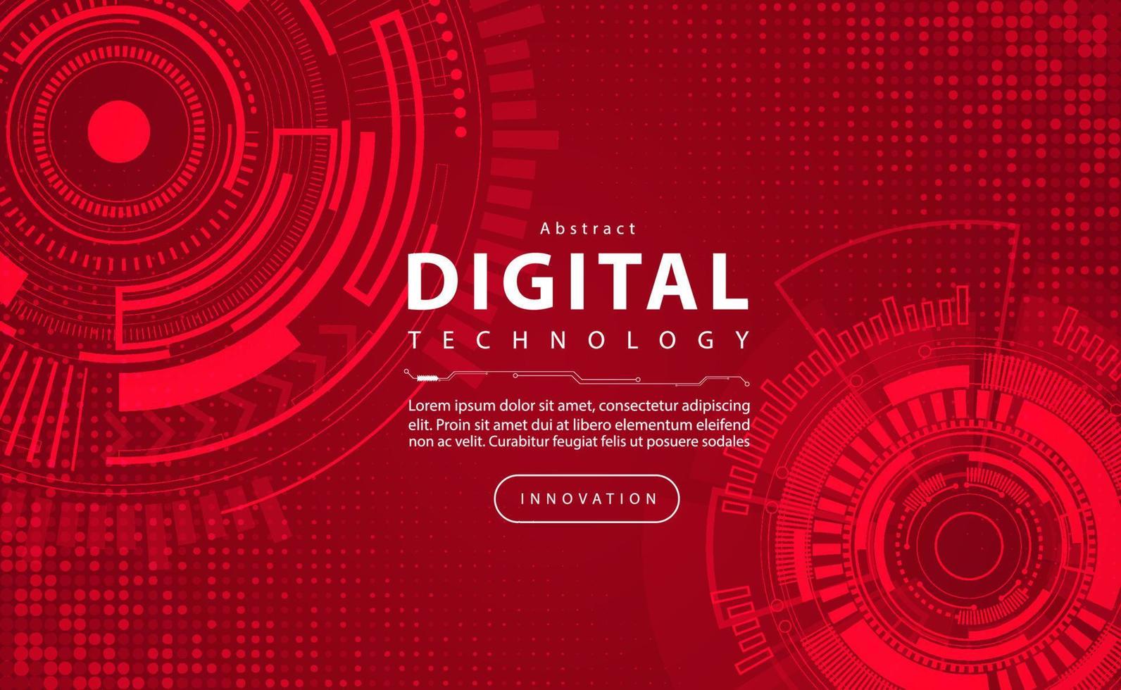 concepto de fondo rojo de banner de tecnología digital, efecto de luz de tecnología de circuito, tecnología cibernética abstracta, datos futuros de innovación, red de Internet, big data ai, conexión de puntos de línea, vector de ilustración