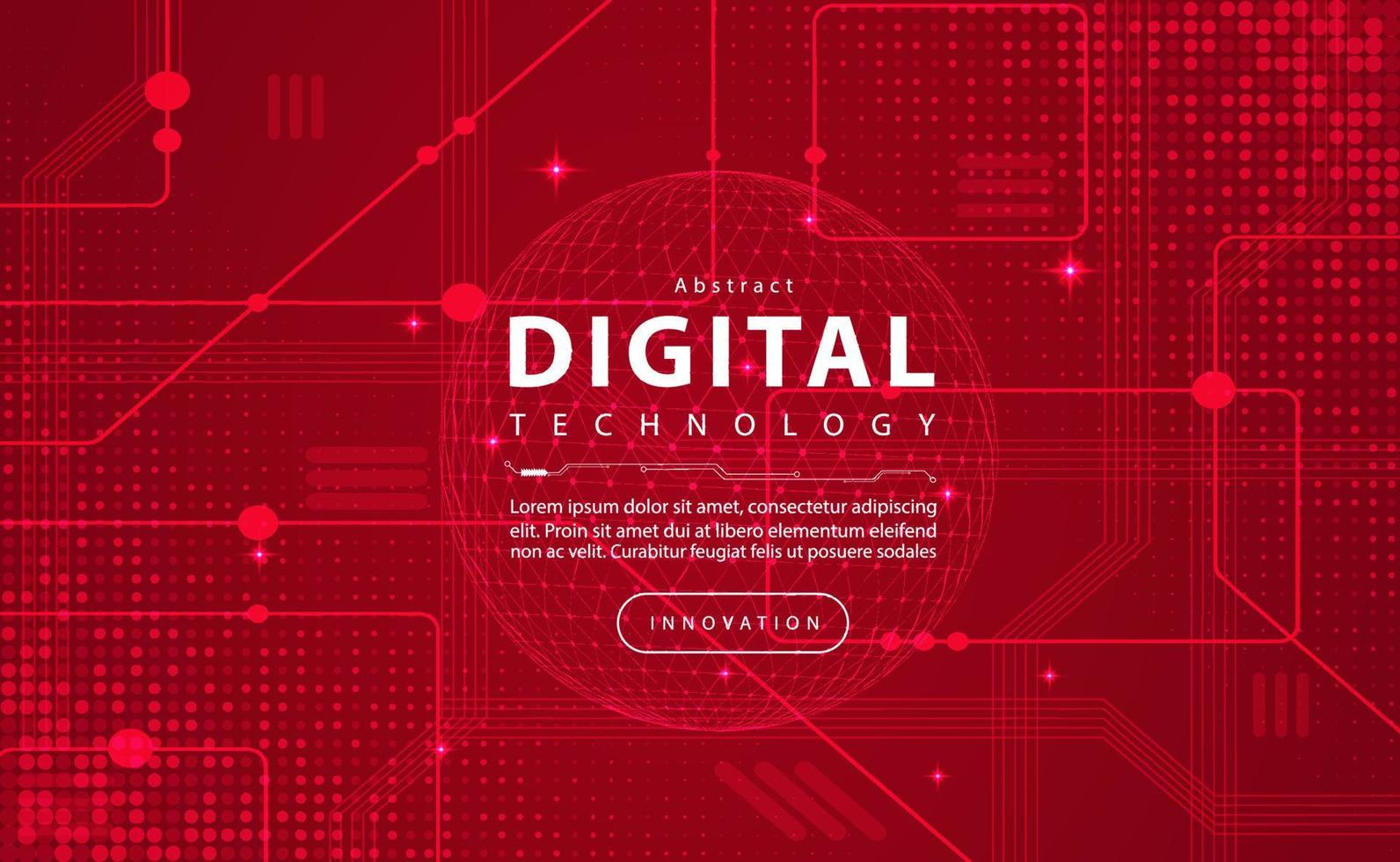 Digital technology banner red background concept, circuit technology light effect, abstract cyber tech, innovation future data, internet network, Ai big data, line dots connection, illustration vector