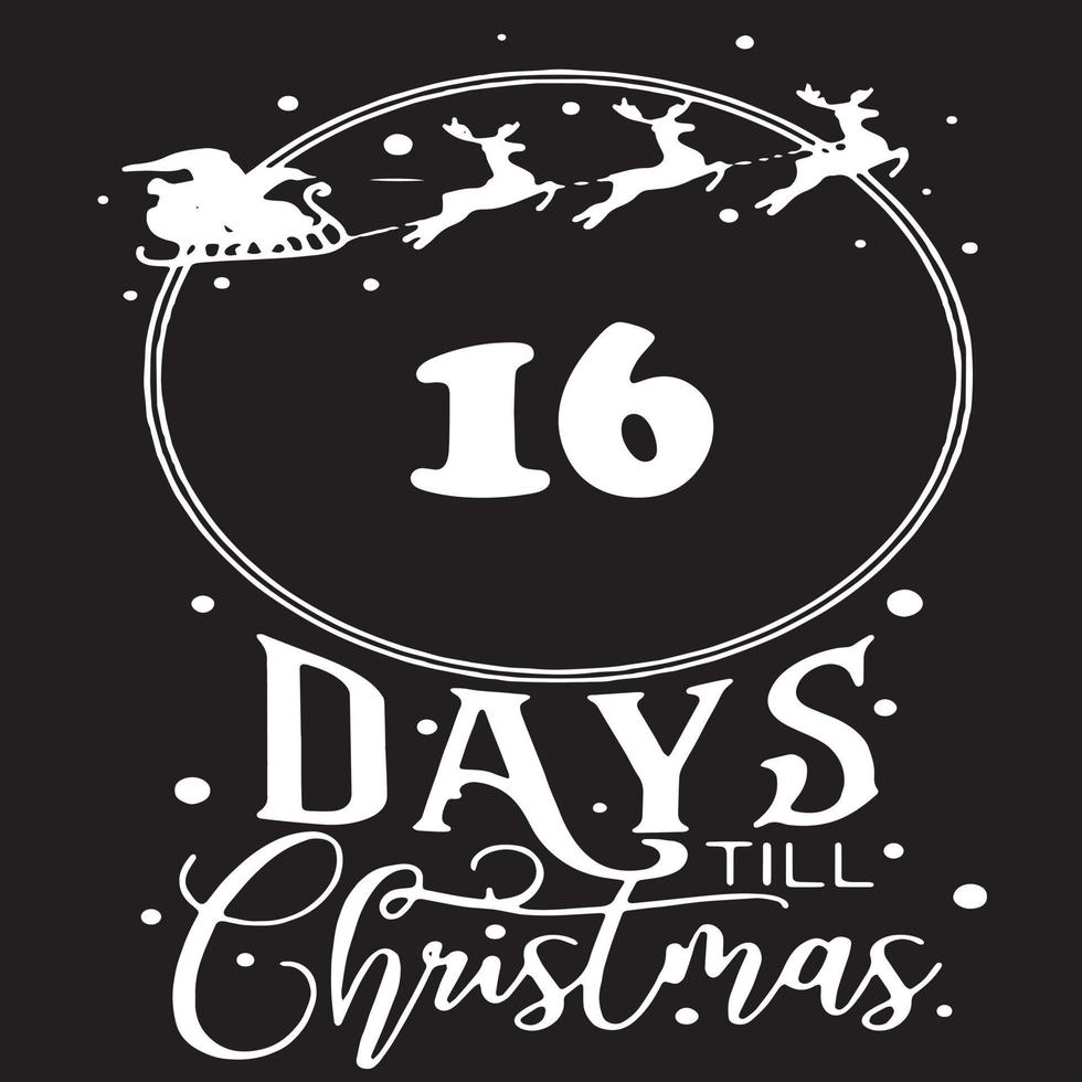 16 días hasta navidad, logotipo negro simple con motivos blancos vector