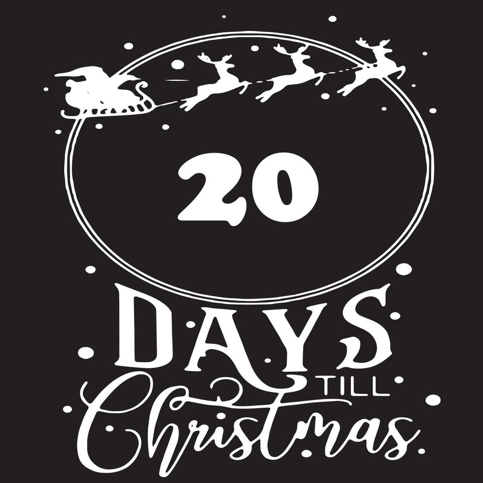 20 días hasta navidad, logotipo negro simple con motivos blancos vector