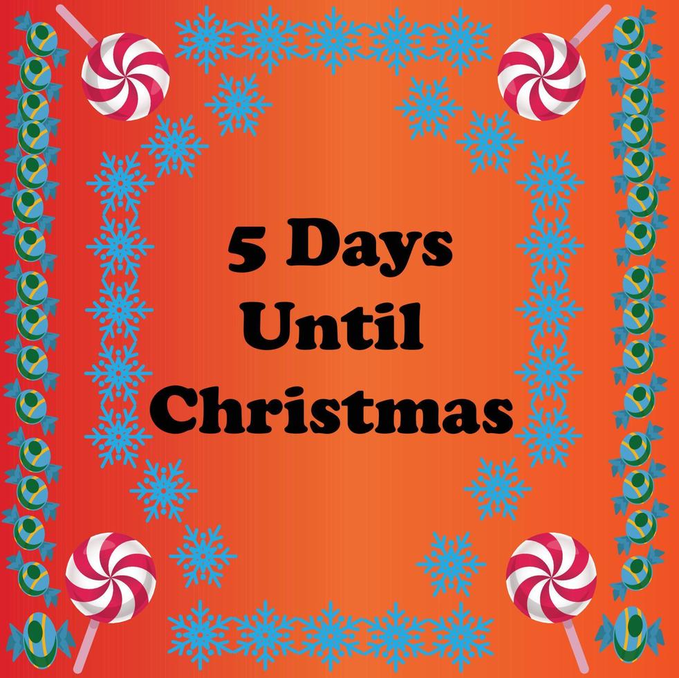 5 días hasta navidad, diseño colorido simple con copos de nieve y dulces vector