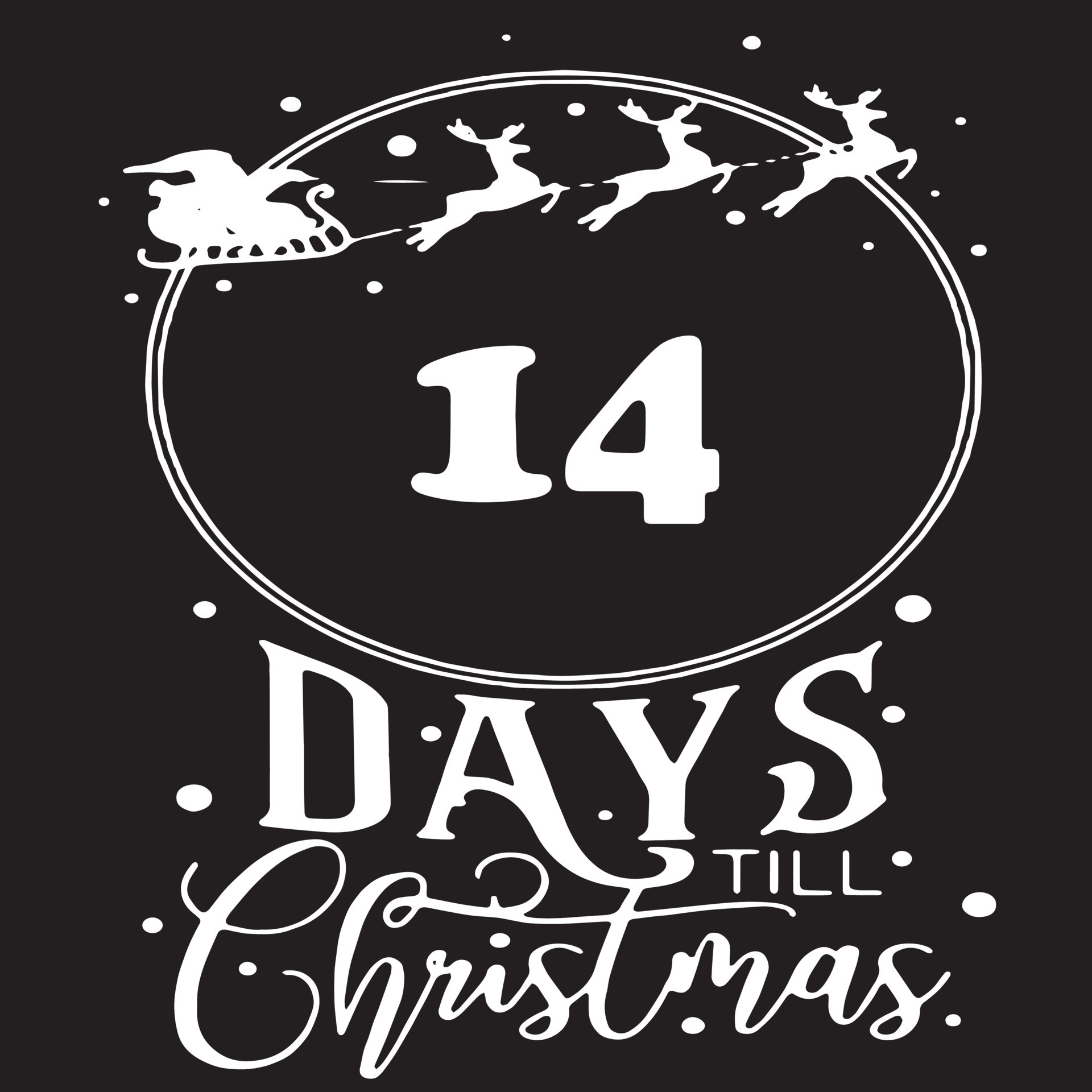 14 days until christmas simple black logo with white patterns into it