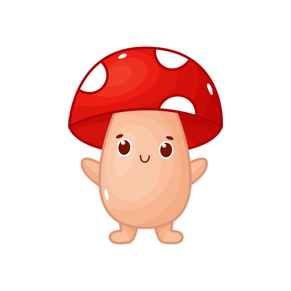 Funny cute mushroom character, vector illustration