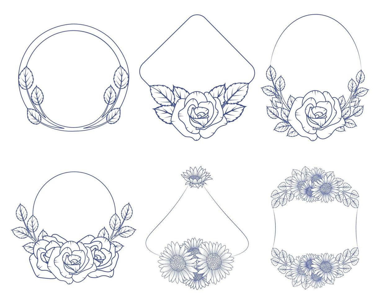 flower frame of wreath design with elegant floral and leaves vector